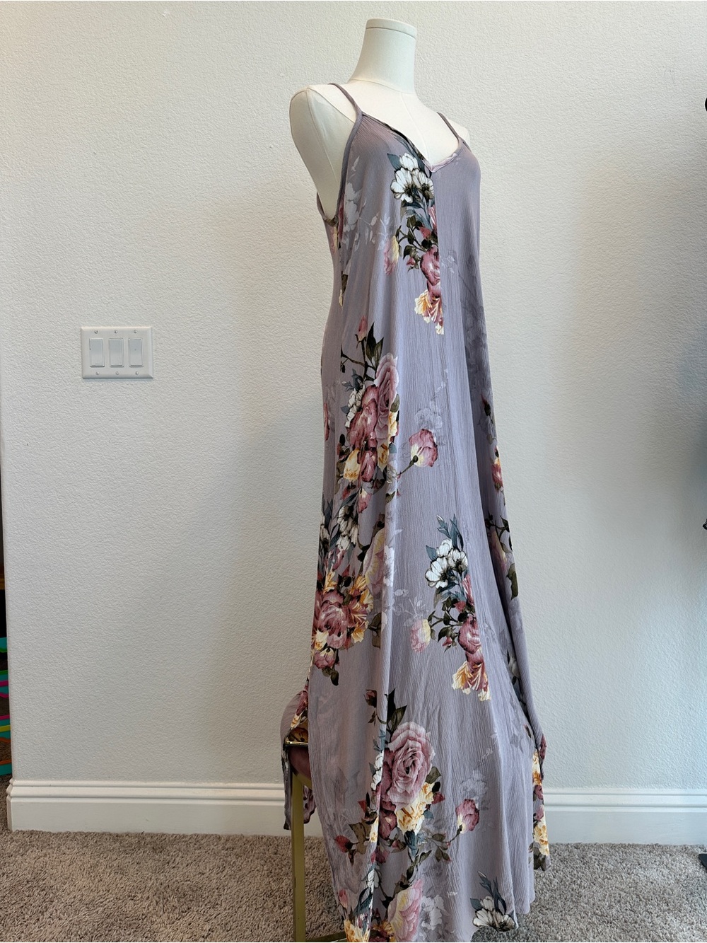 Mahina Floral Maxi Dress Boho Cottagecore Sleeveless Side Slit Dress Medium